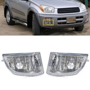 Front view of a silver SUV with the fog light area highlighted, showing the bumper and license plate area